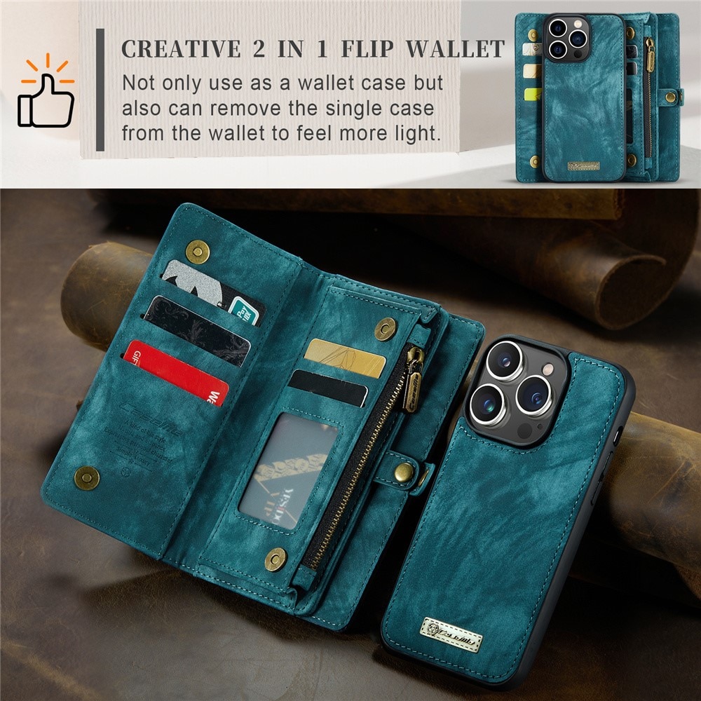 iPhone 15 Pro Max Rymligt plånboksfodral med många kortfack, blå