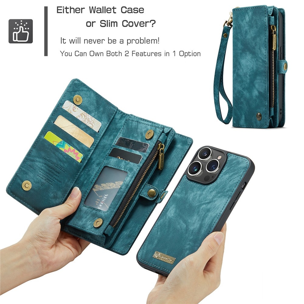 iPhone 15 Pro Max Rymligt plånboksfodral med många kortfack, blå