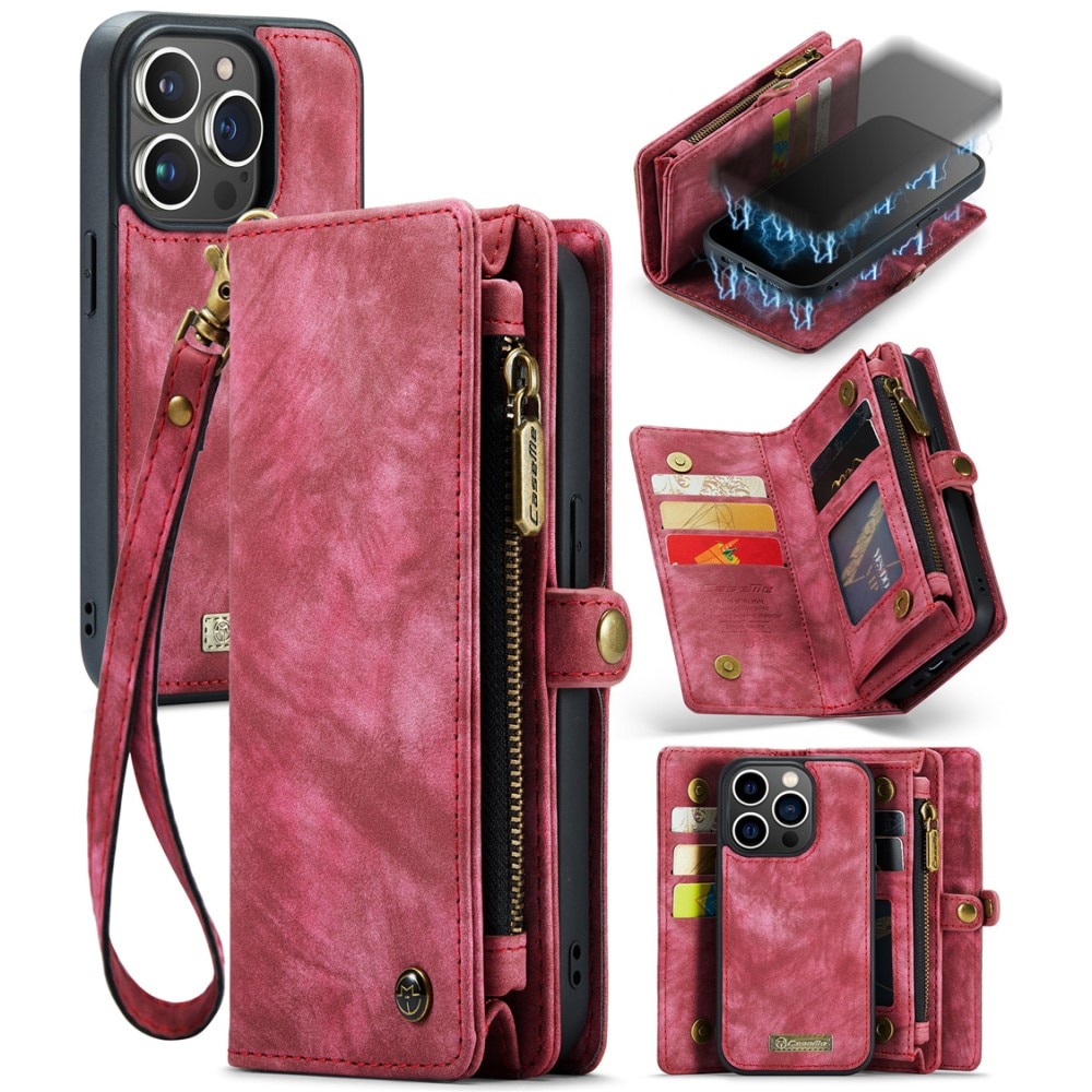 iPhone 15 Pro Max Rymligt plånboksfodral med många kortfack, röd