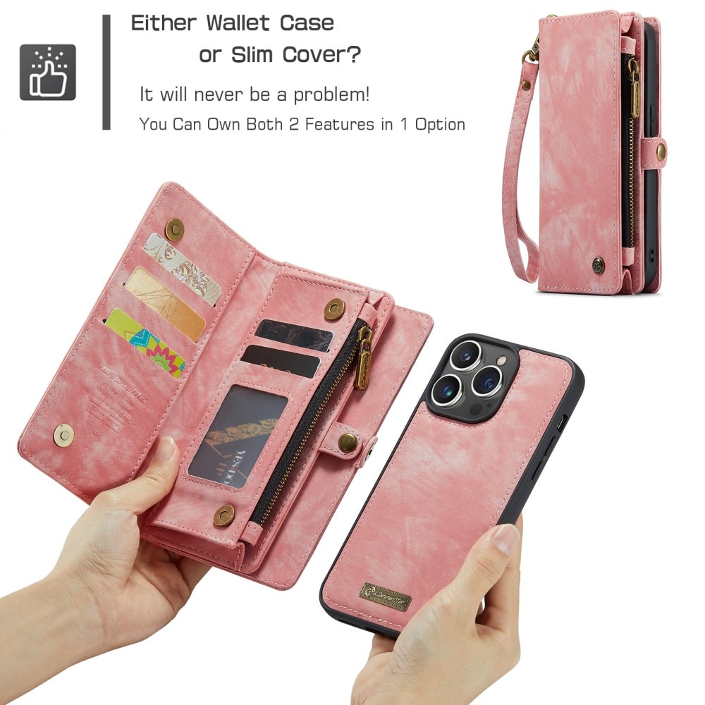 iPhone 15 Pro Max Rymligt plånboksfodral med många kortfack, Rosa