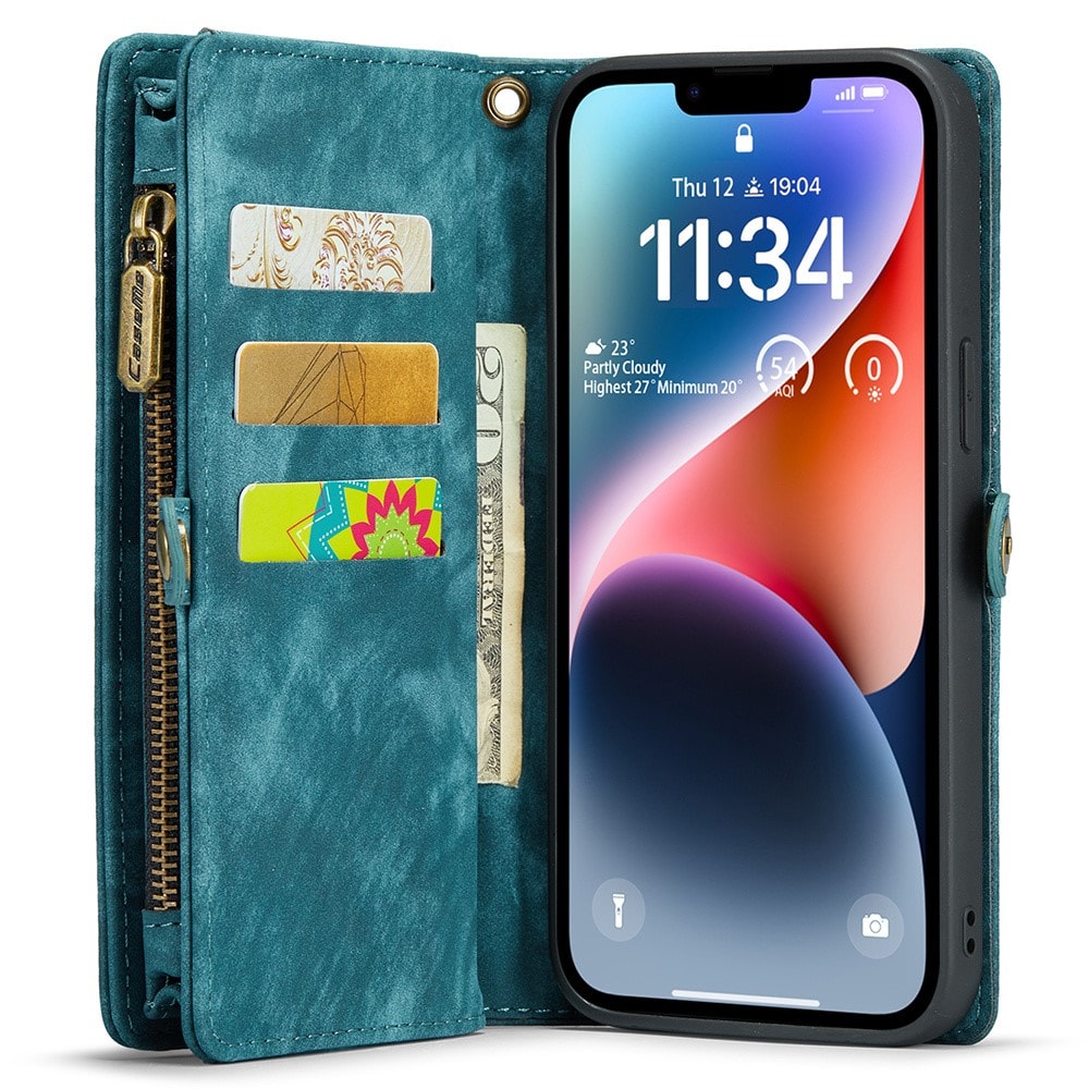 iPhone 15 Pro Rymligt plånboksfodral med många kortfack, Blå