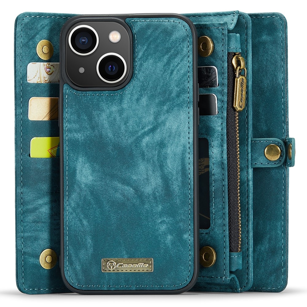 iPhone 15 Plus Rymligt plånboksfodral med många kortfack, blå