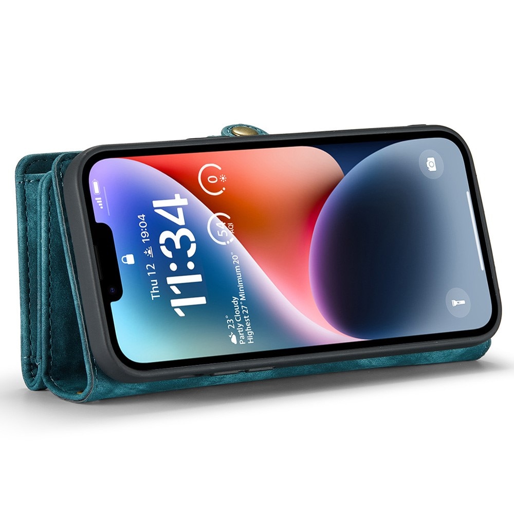 iPhone 15 Plus Rymligt plånboksfodral med många kortfack, blå