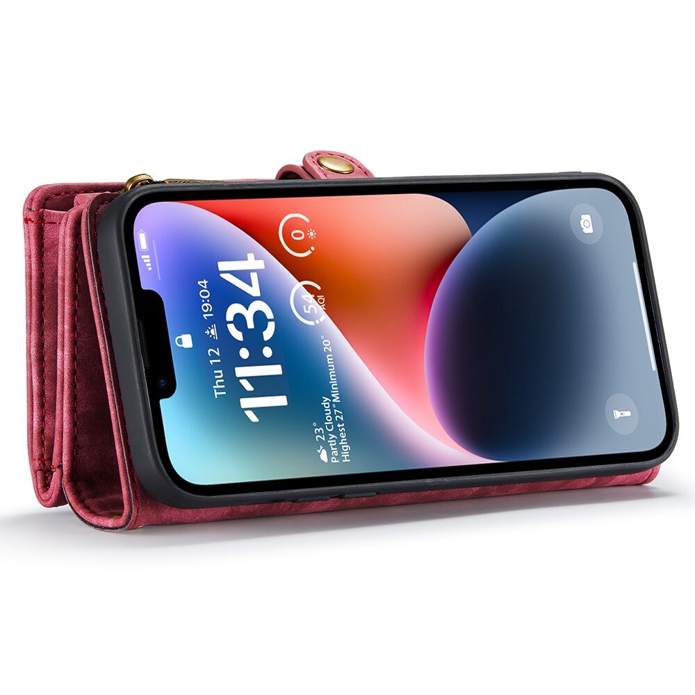 iPhone 15 Plus Rymligt plånboksfodral med många kortfack, Röd