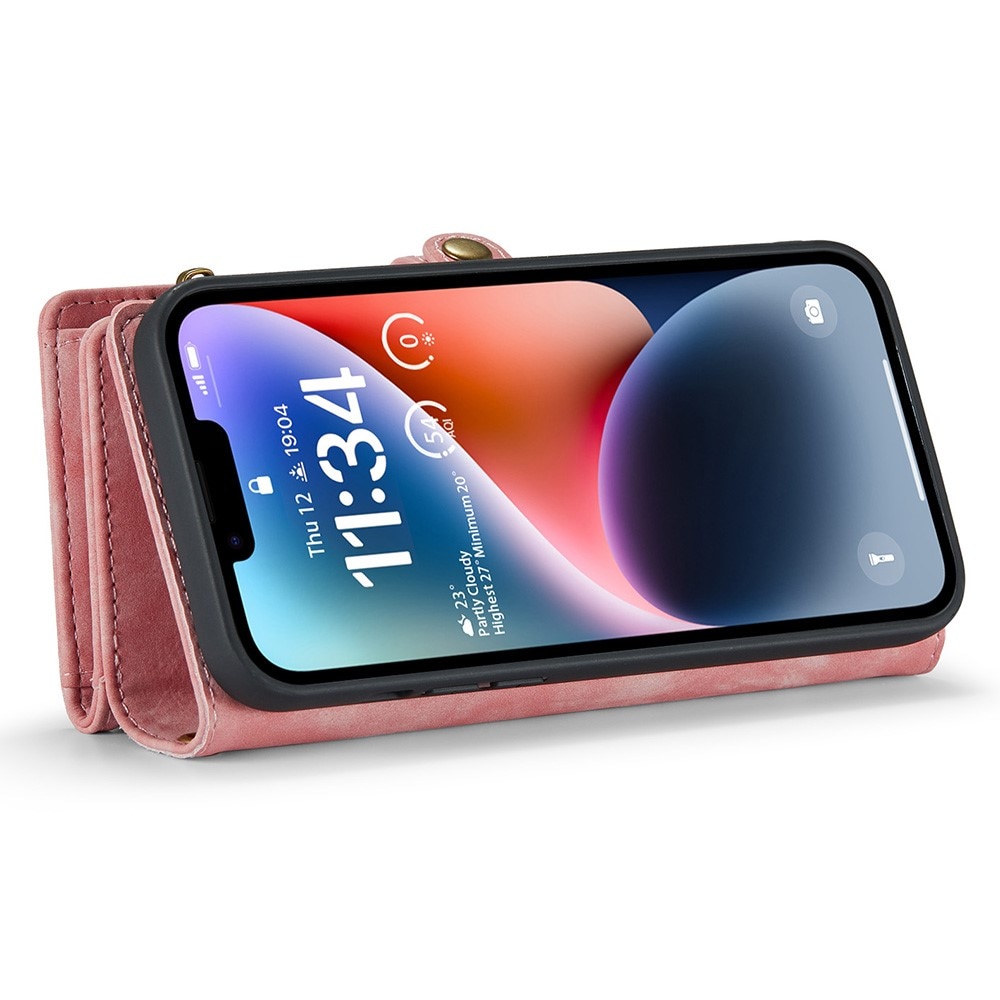 iPhone 15 Plus Rymligt plånboksfodral med många kortfack, rosa
