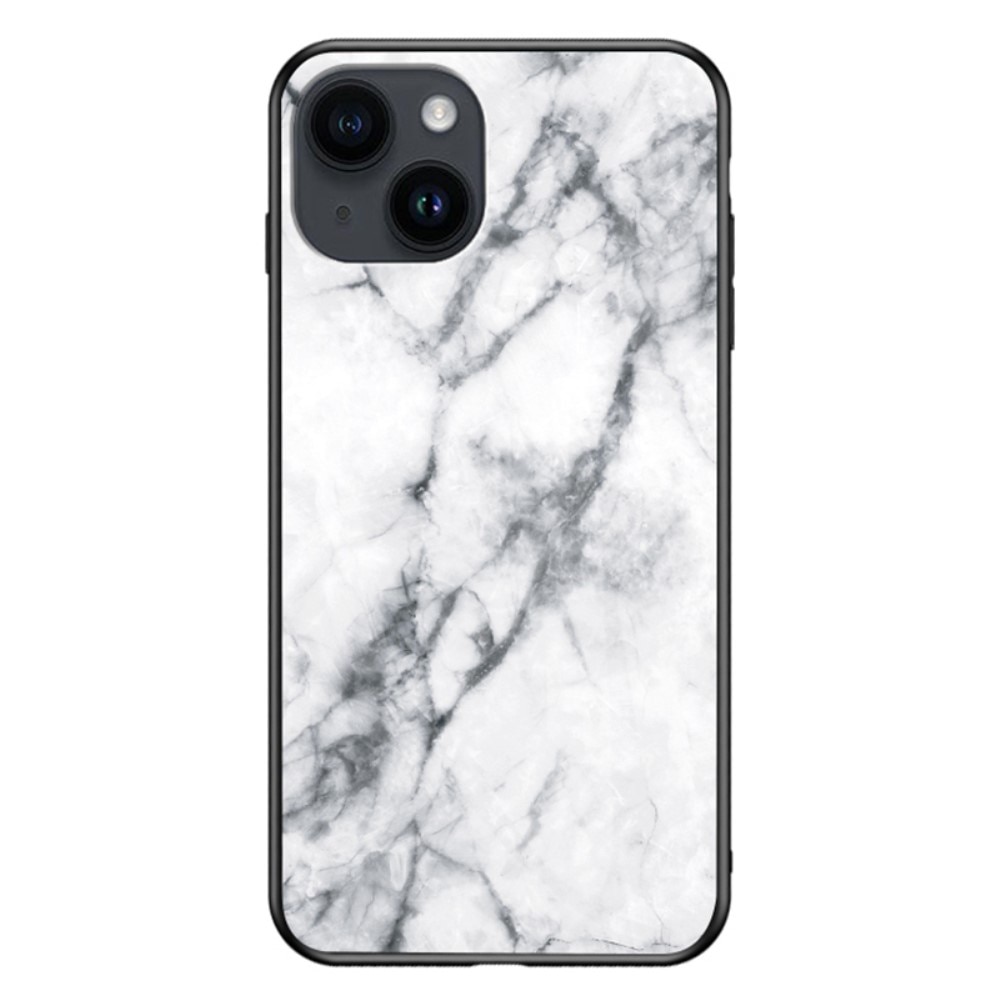 iPhone 15 Mobilskal med baksida av glas, vit marmor