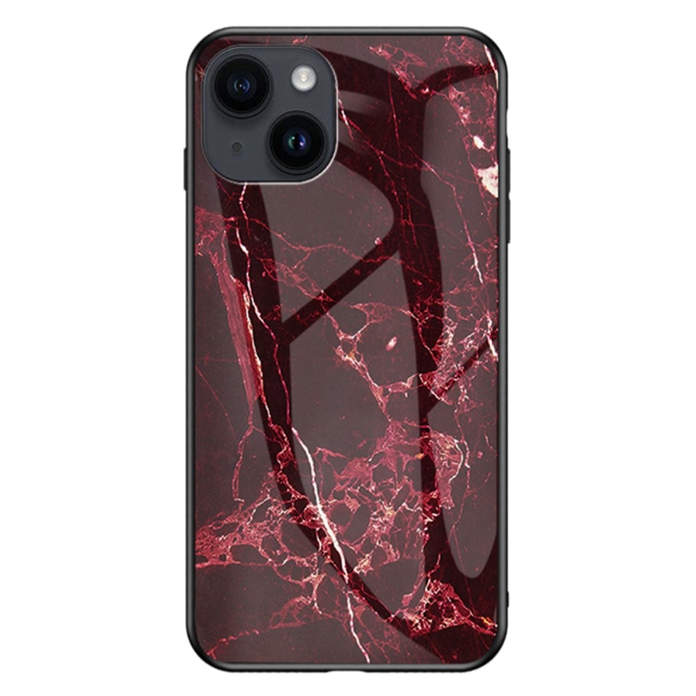 iPhone 15 Mobilskal med baksida av glas, röd marmor