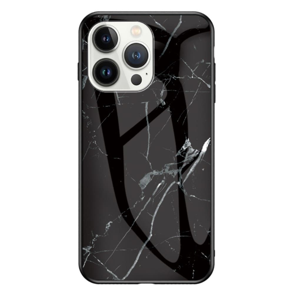 iPhone 15 Pro Mobilskal med baksida av glas, svart marmor