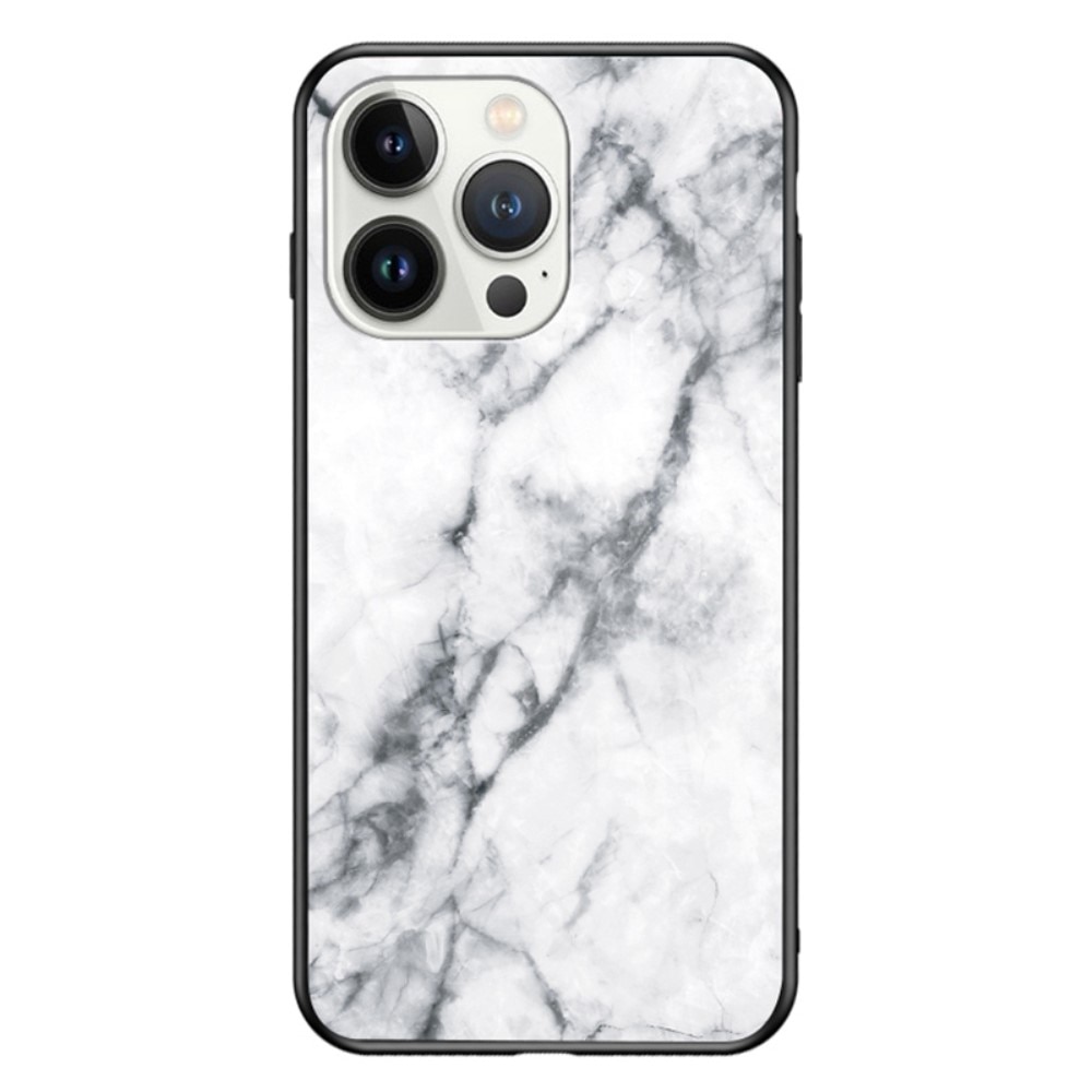 iPhone 15 Pro Mobilskal med baksida av glas, vit marmor
