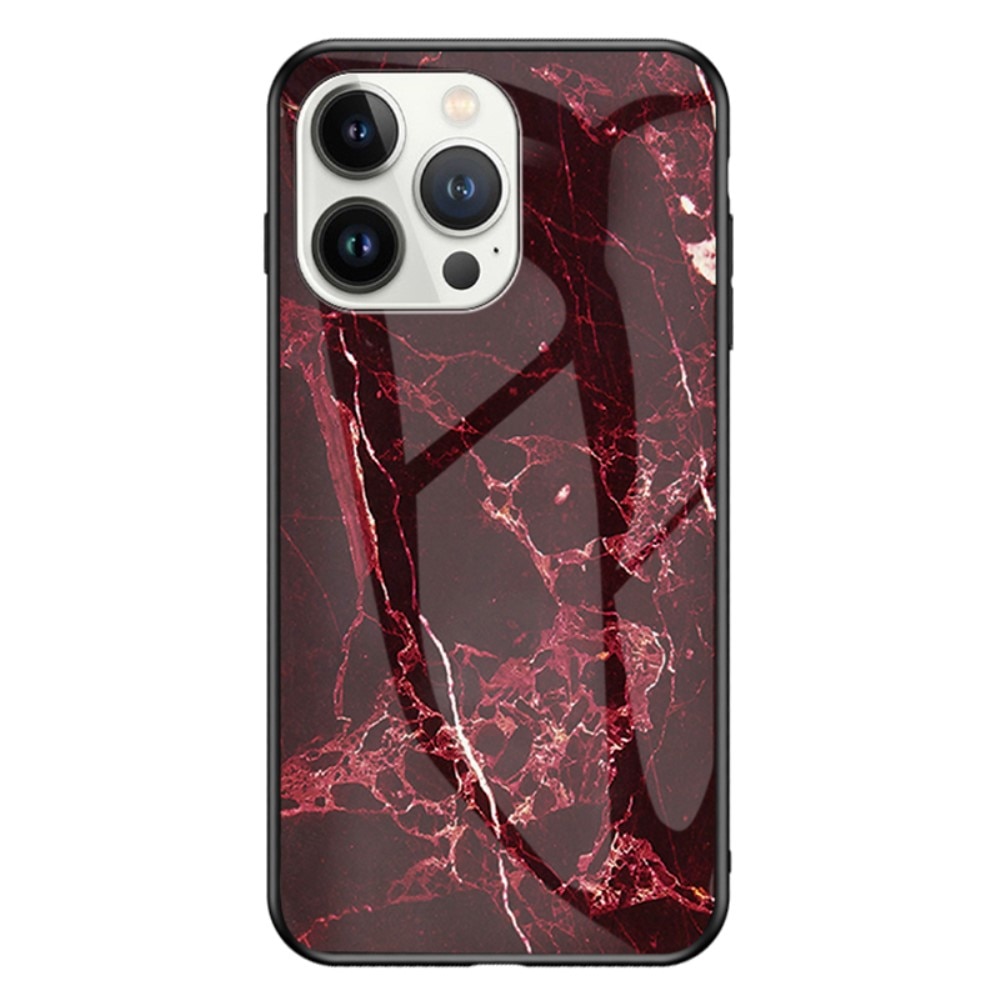 iPhone 15 Pro Mobilskal med baksida av glas, röd marmor