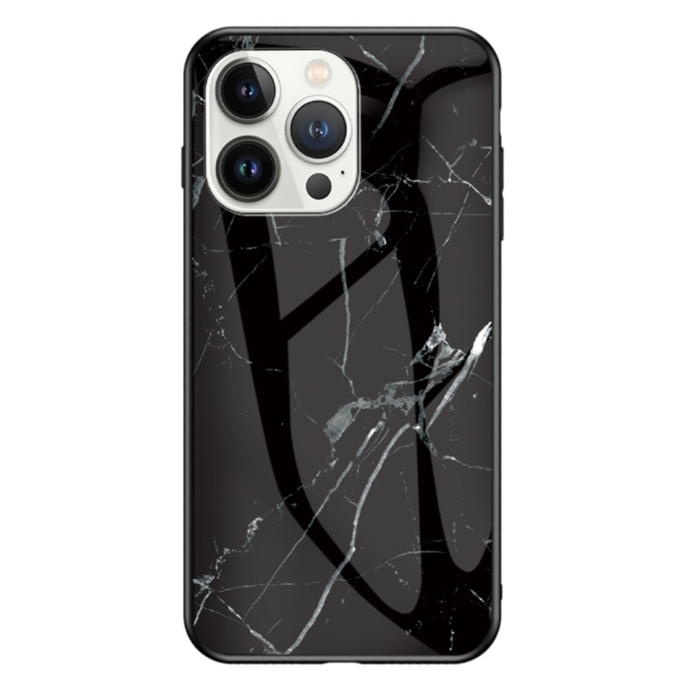 iPhone 15 Pro Max Mobilskal med baksida av glas, svart marmor
