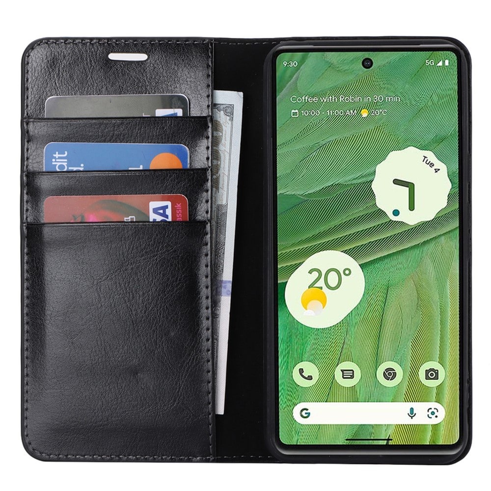 Google Pixel 8 Smidigt mobilfodral i äkta läder, Svart