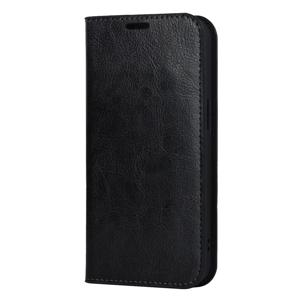 iPhone 15 Plus Smidigt mobilfodral i äkta läder, svart