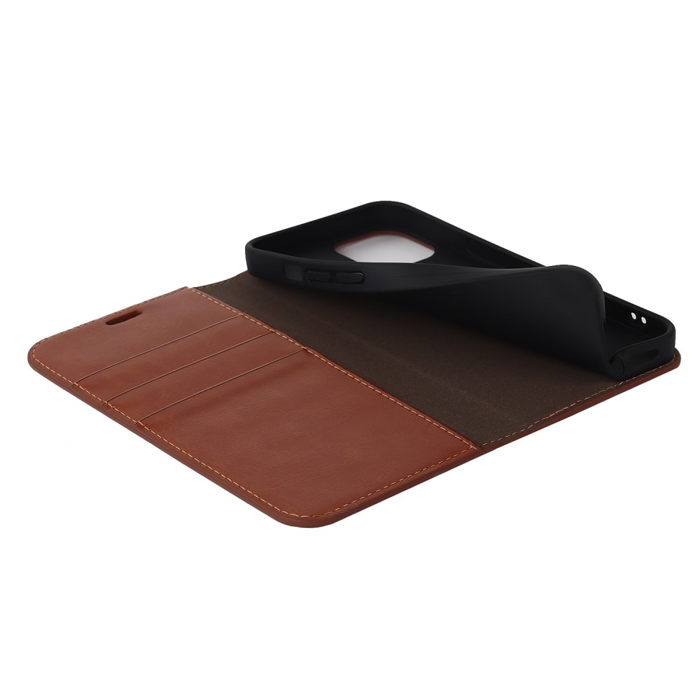 iPhone 15 Plus Smidigt mobilfodral i äkta läder, brun