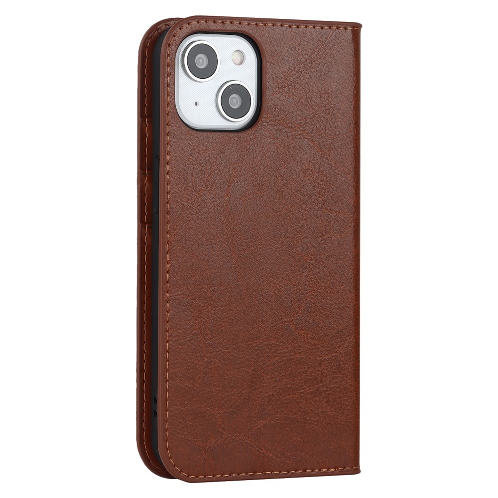 iPhone 15 Plus Smidigt mobilfodral i äkta läder, brun