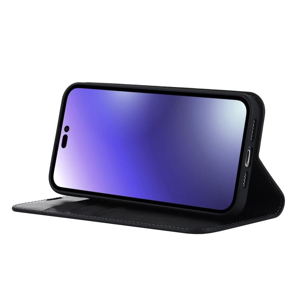 iPhone 15 Pro Smidigt mobilfodral i äkta läder, Svart