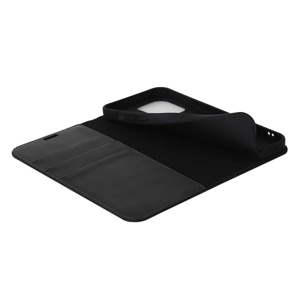 iPhone 15 Pro Smidigt mobilfodral i äkta läder, Svart