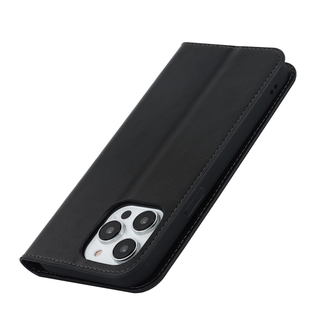 iPhone 15 Pro Smidigt mobilfodral i äkta läder, Svart