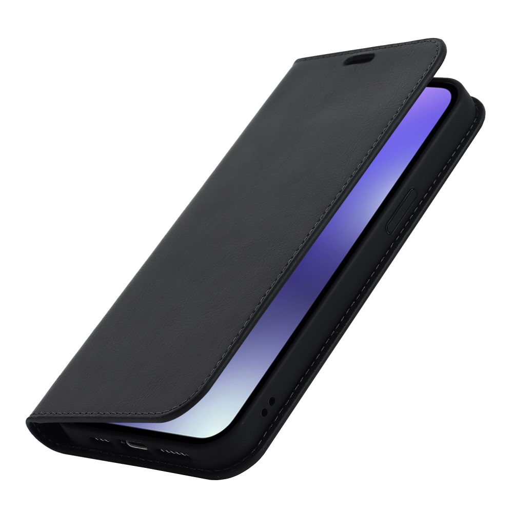 iPhone 15 Pro Smidigt mobilfodral i äkta läder, Svart