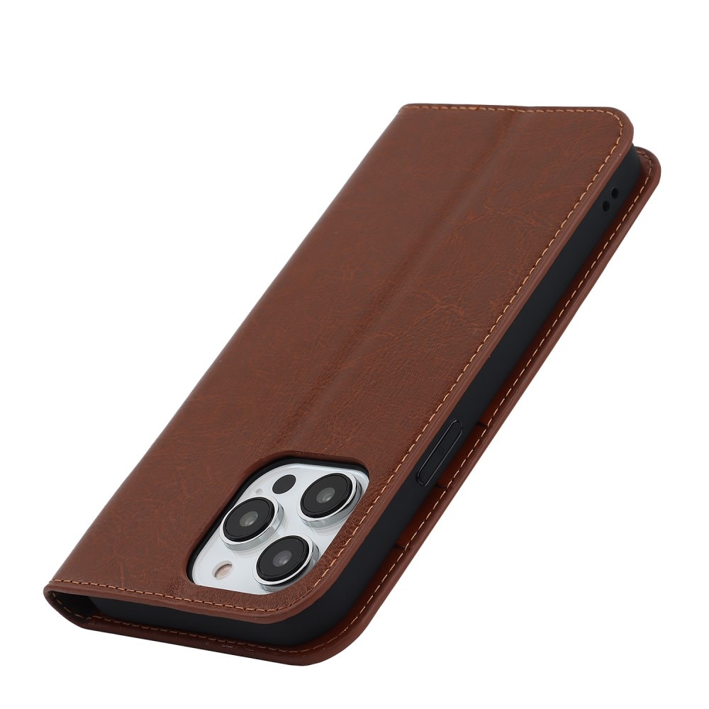 iPhone 15 Pro Smidigt mobilfodral i äkta läder, brun