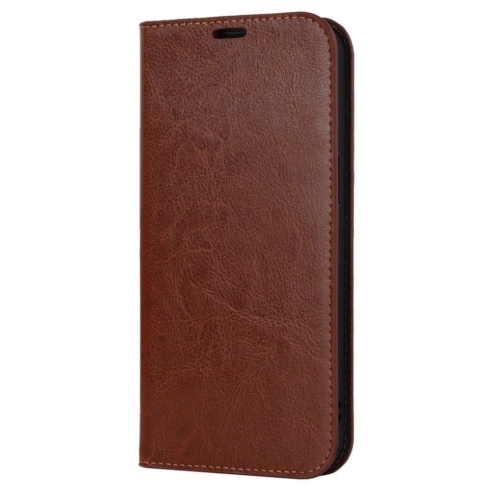 iPhone 15 Pro Smidigt mobilfodral i äkta läder, brun
