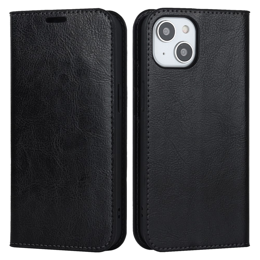 iPhone 15 Smidigt mobilfodral i äkta läder, svart