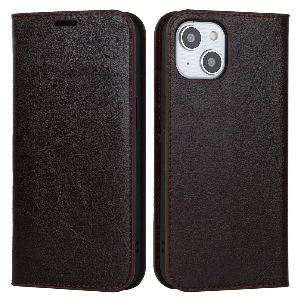 iPhone 15 Smidigt mobilfodral i äkta läder, mörkbrun