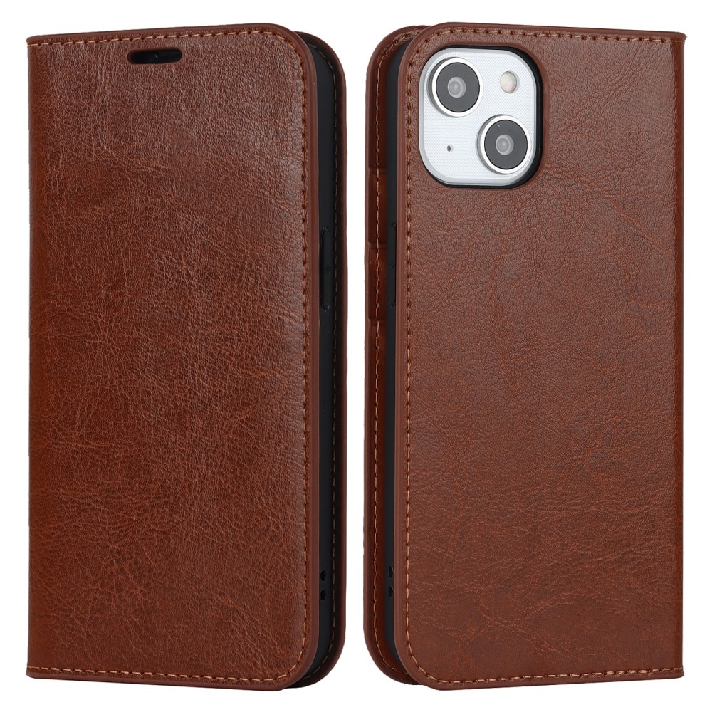 iPhone 15 Smidigt mobilfodral i äkta läder, brun