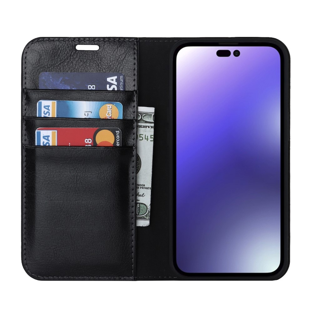 iPhone 15 Pro Max Smidigt mobilfodral i äkta läder, Svart