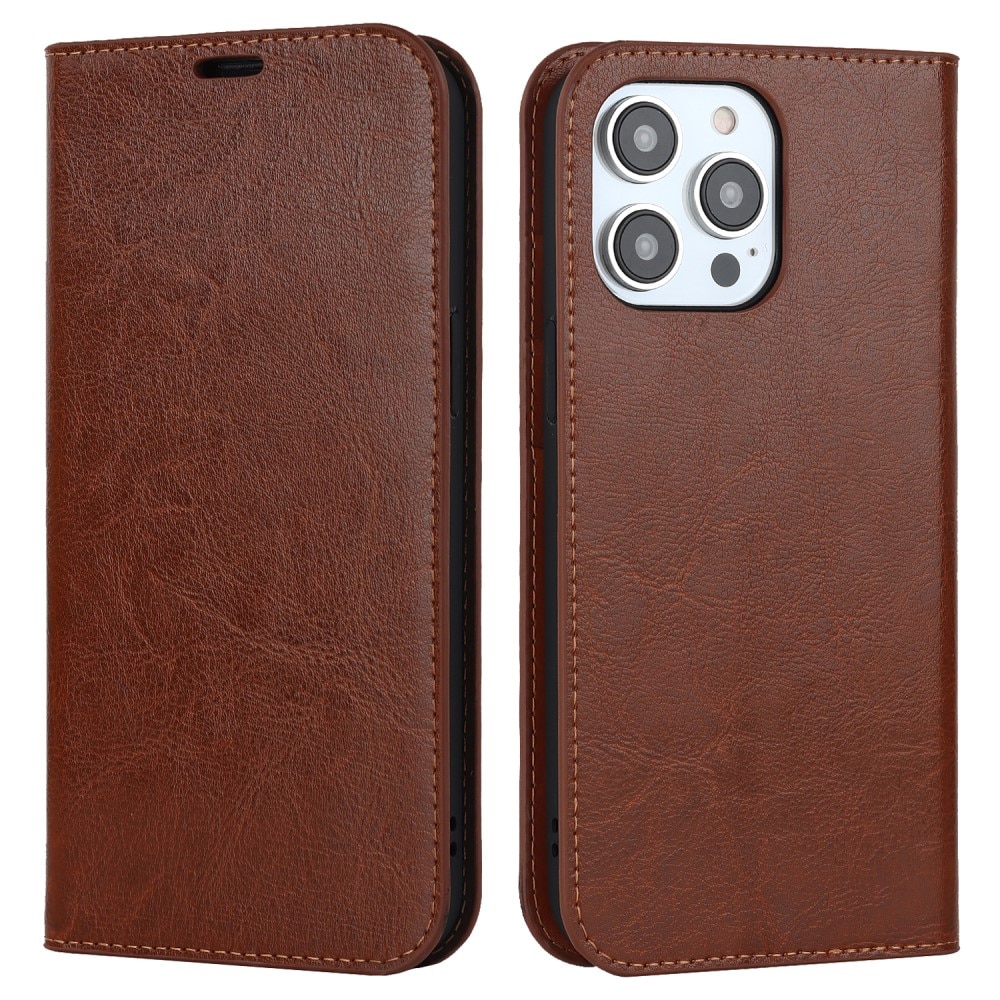 iPhone 15 Pro Max Smidigt mobilfodral i äkta läder, brun
