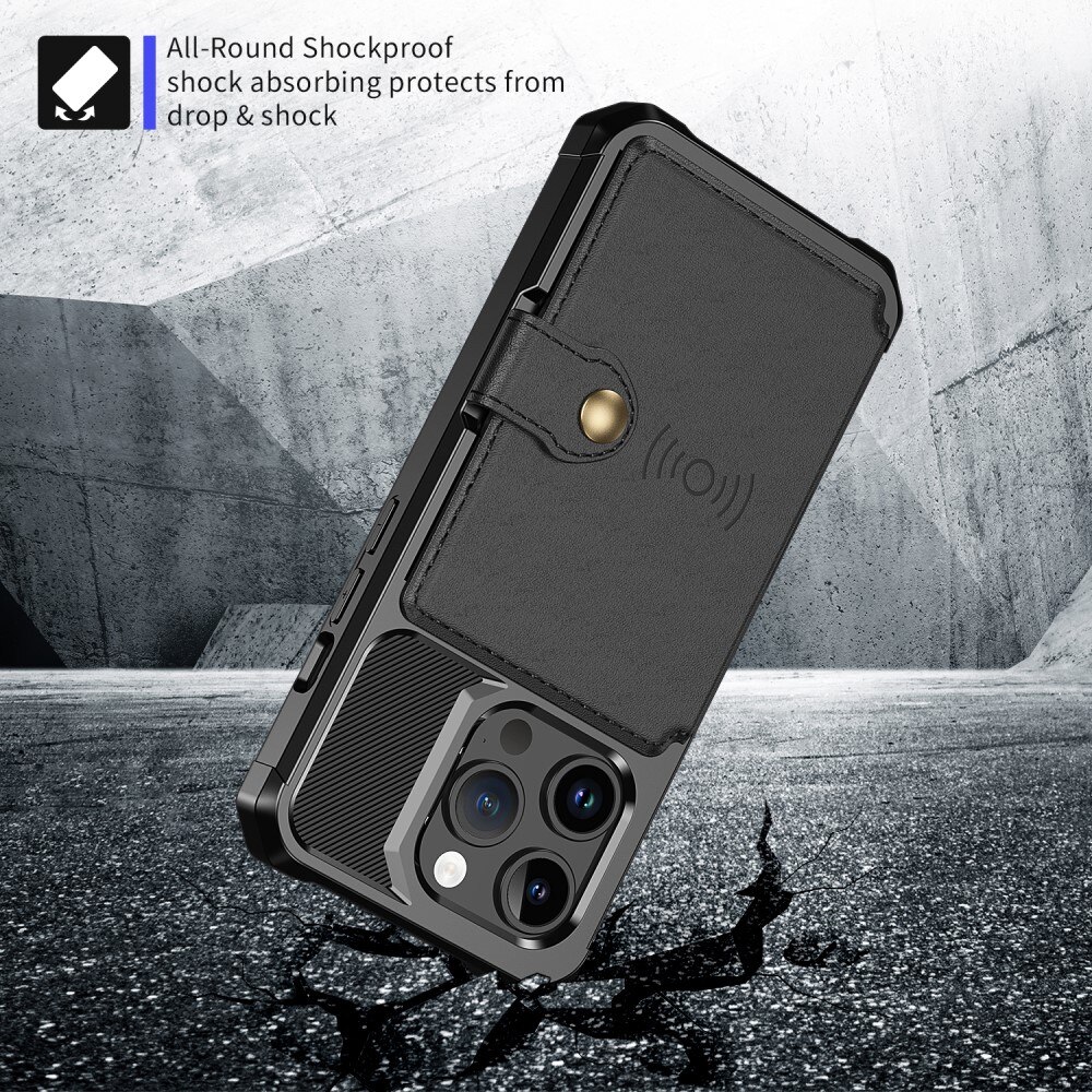 iPhone 15 Pro Max Stöttåligt Mobilskal med Plånbok, svart