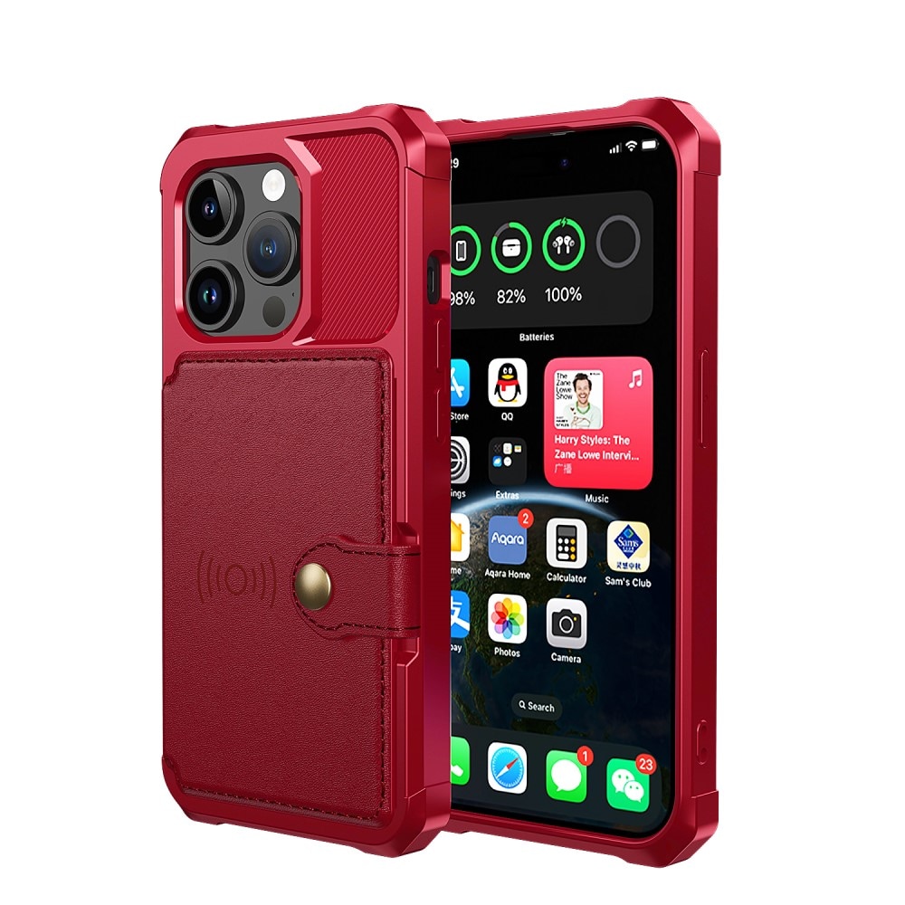 iPhone 15 Pro Max Stöttåligt Mobilskal med Plånbok, Röd