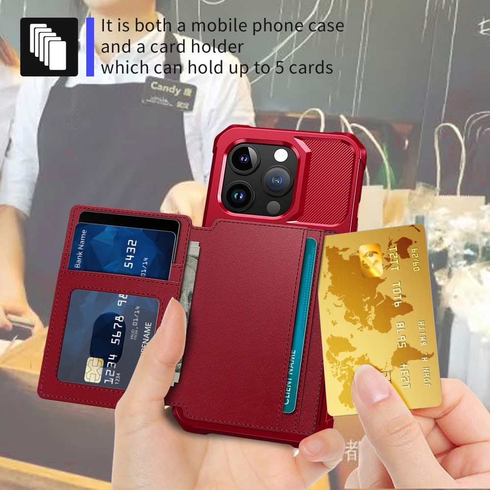 iPhone 15 Pro Max Stöttåligt Mobilskal med Plånbok, röd