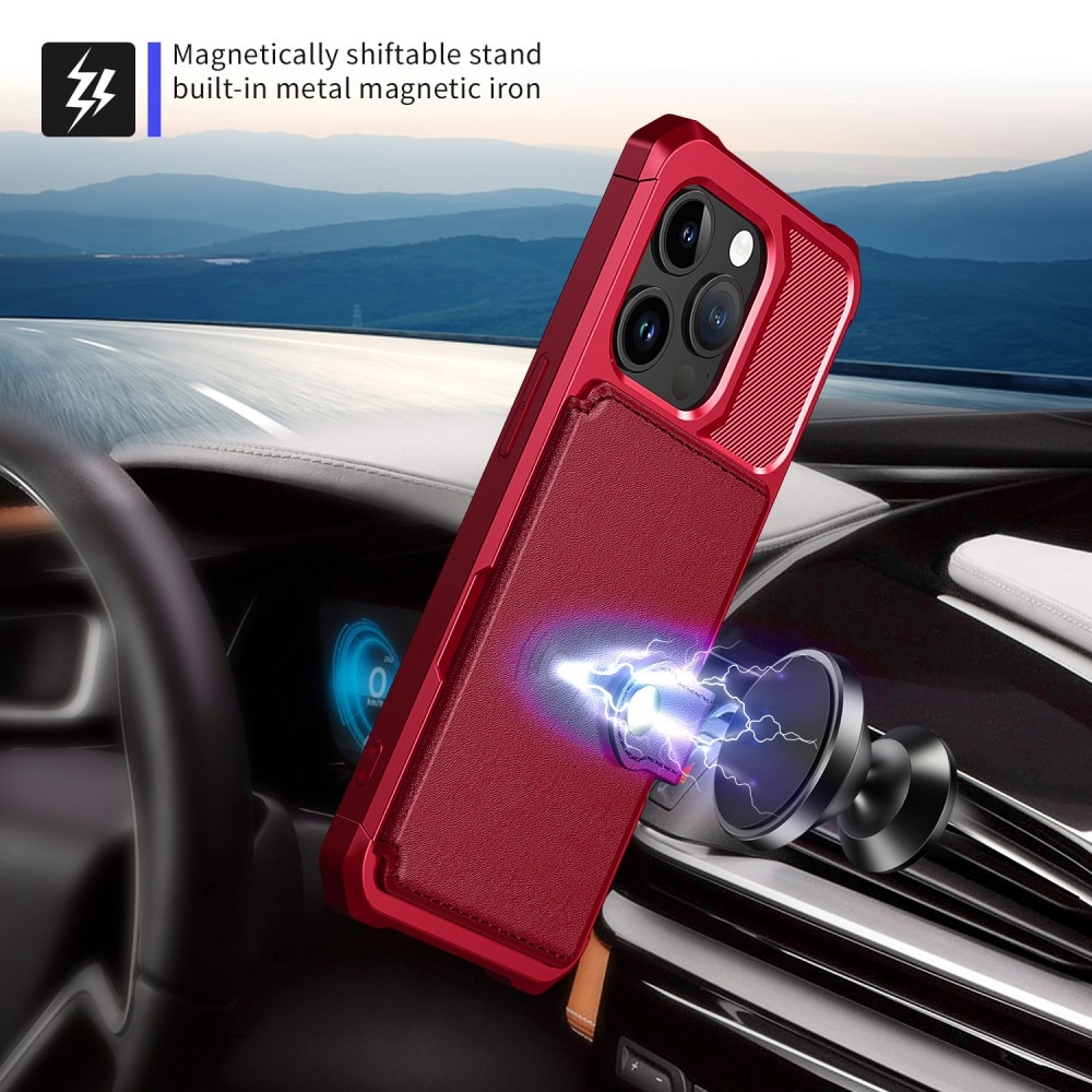 iPhone 15 Pro Max Stöttåligt Mobilskal med Plånbok, Röd