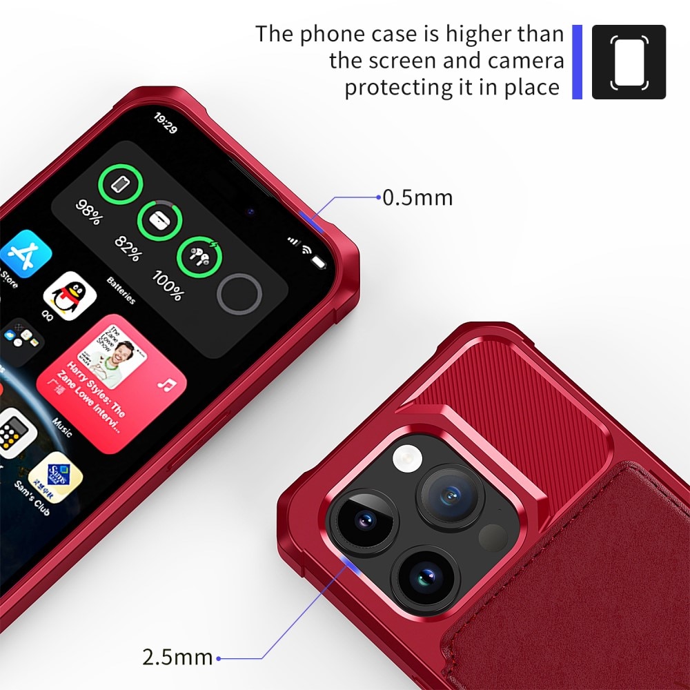 iPhone 15 Pro Max Stöttåligt Mobilskal med Plånbok, röd