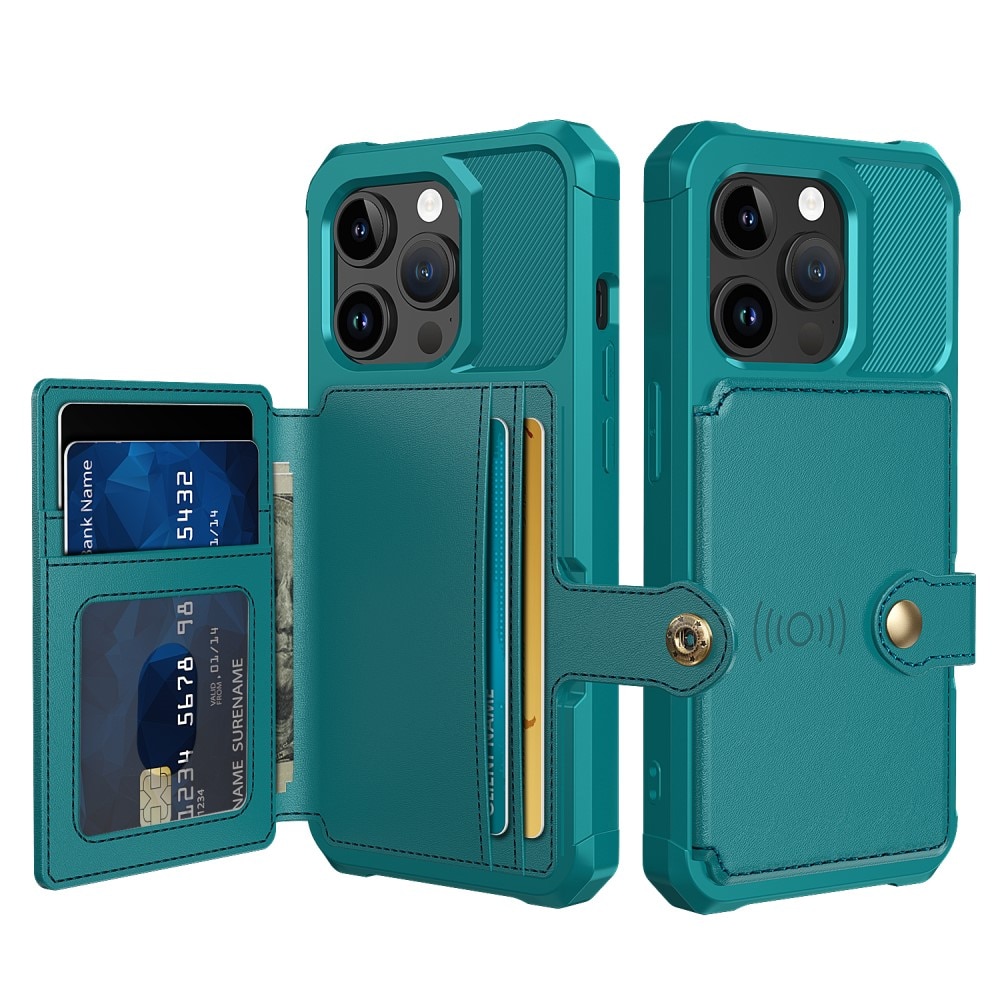 iPhone 15 Pro Max Stöttåligt Mobilskal med Plånbok, grön