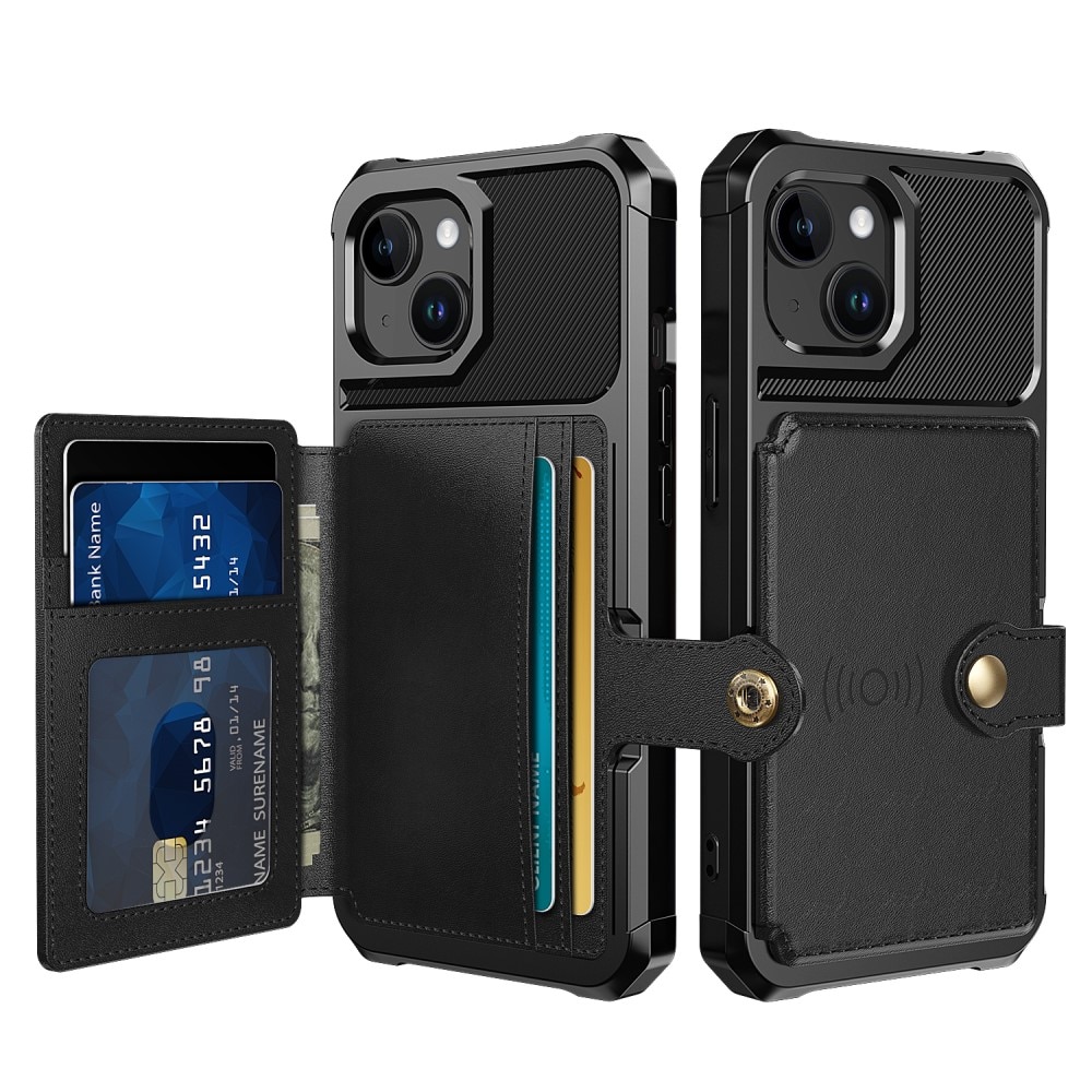 iPhone 15 Stöttåligt Mobilskal med Plånbok, svart