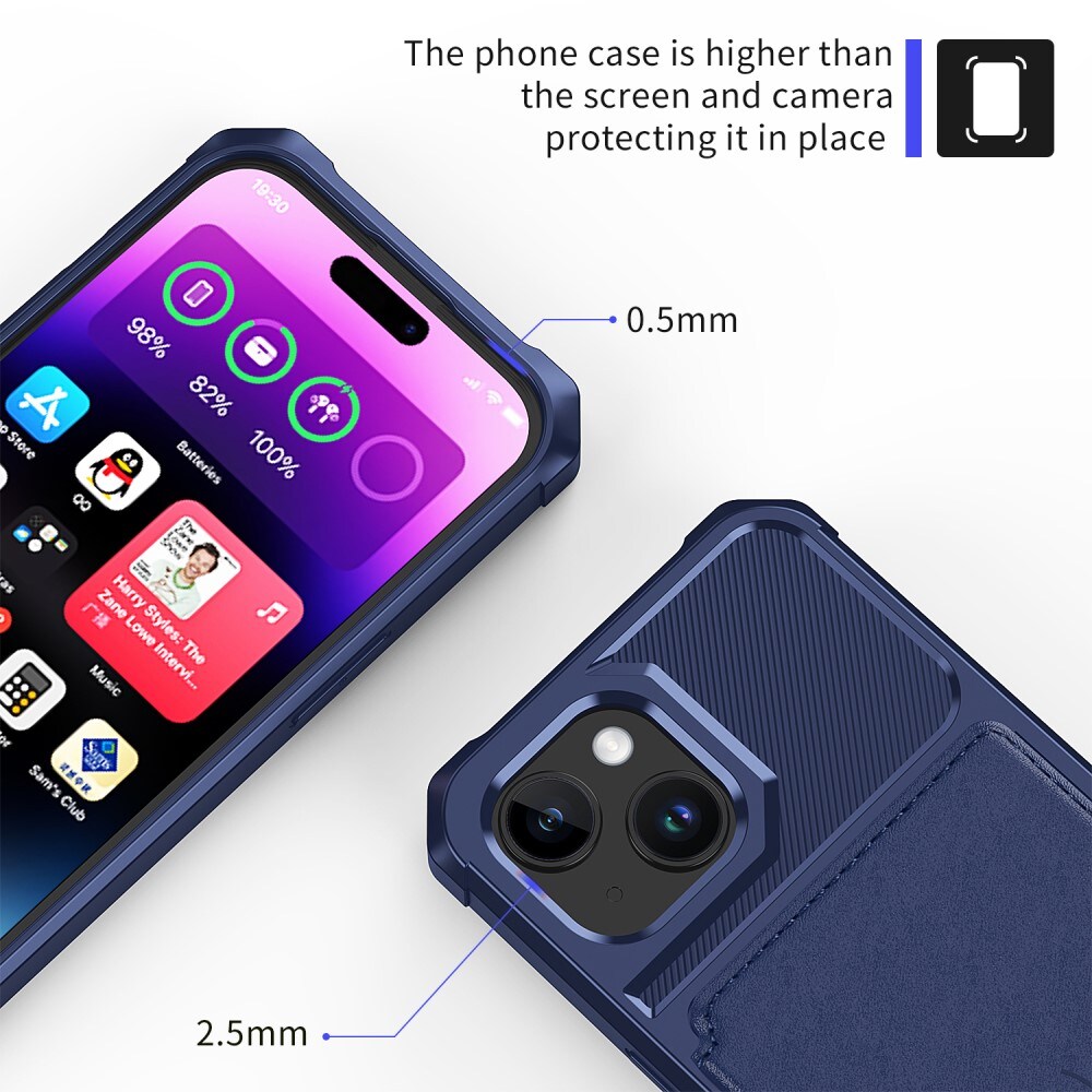 iPhone 15 Stöttåligt Mobilskal med Plånbok, Blå