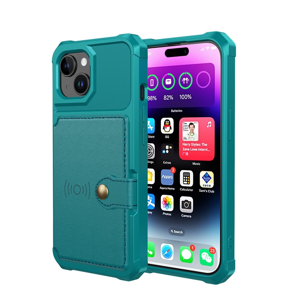 iPhone 15 Stöttåligt Mobilskal med Plånbok, grön