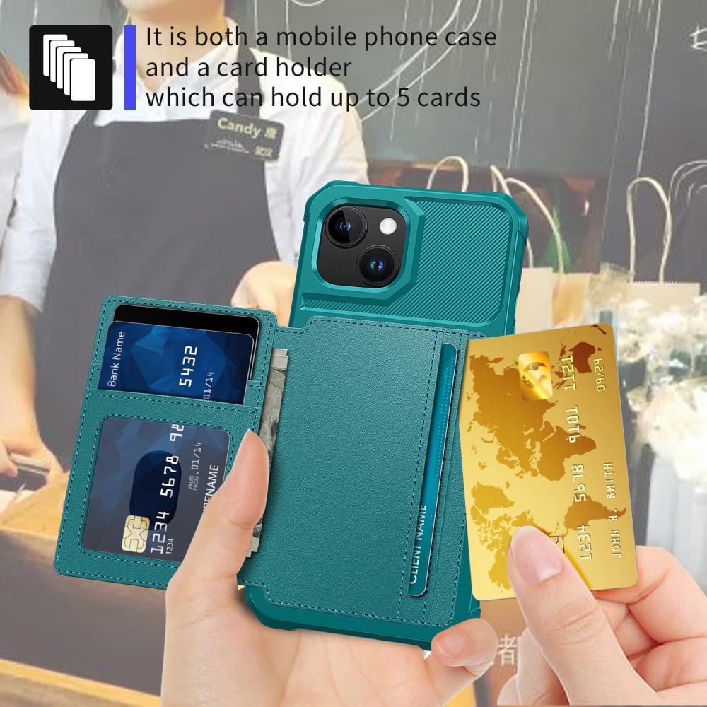 iPhone 15 Stöttåligt Mobilskal med Plånbok, grön