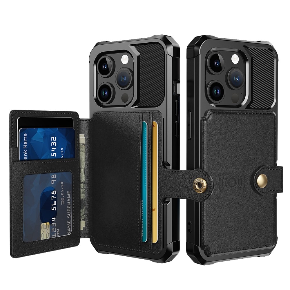 iPhone 15 Pro Stöttåligt Mobilskal med Plånbok, svart