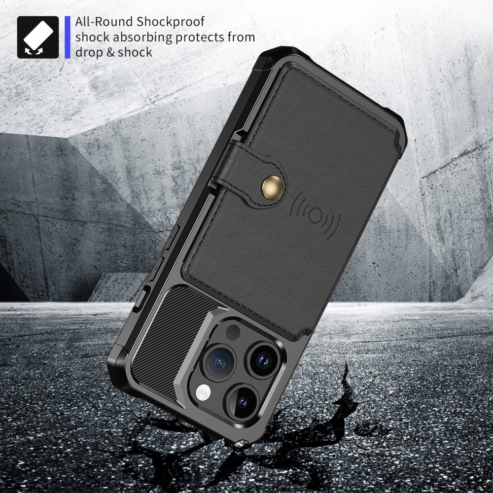 iPhone 15 Pro Stöttåligt Mobilskal med Plånbok, svart