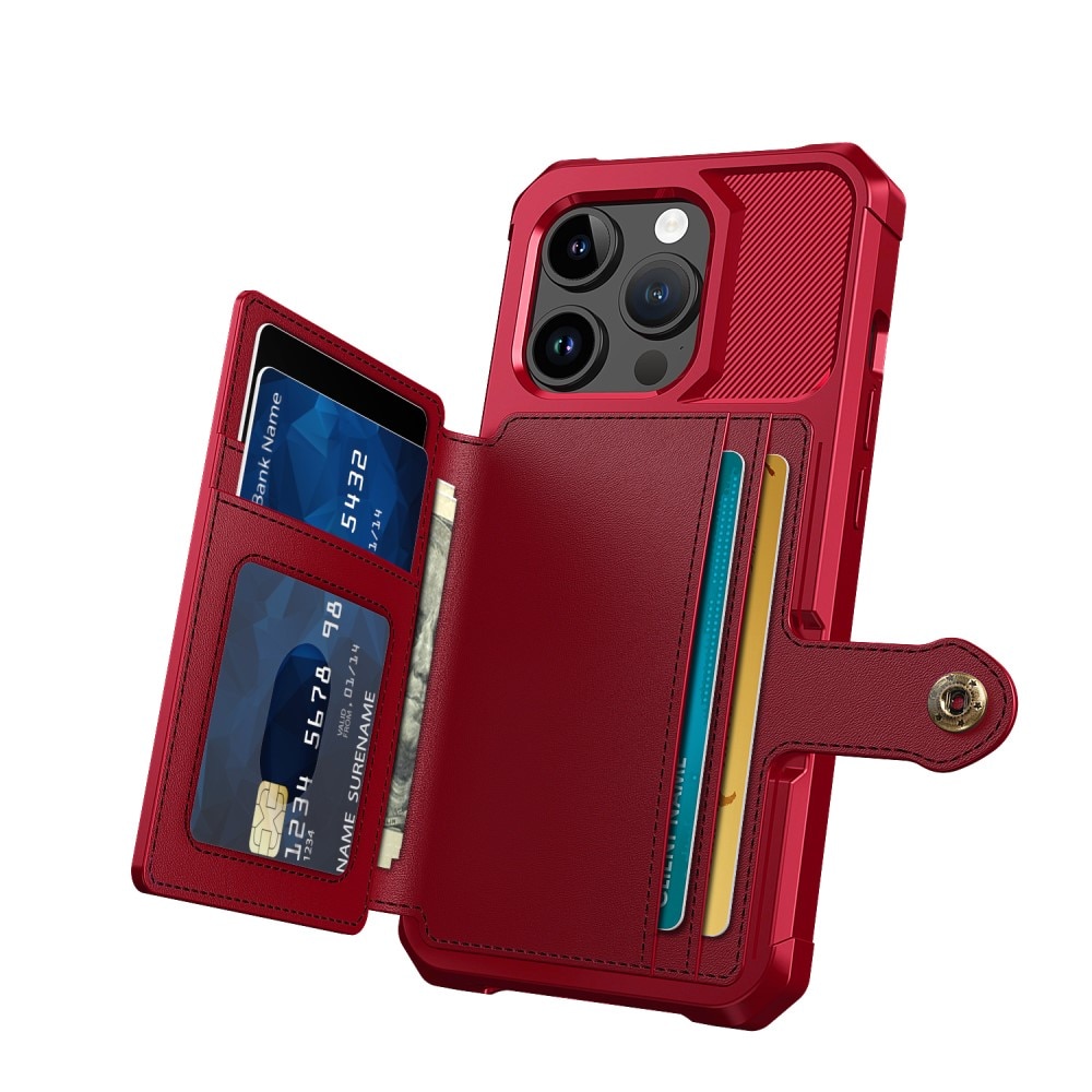 iPhone 15 Pro Stöttåligt Mobilskal med Plånbok, röd