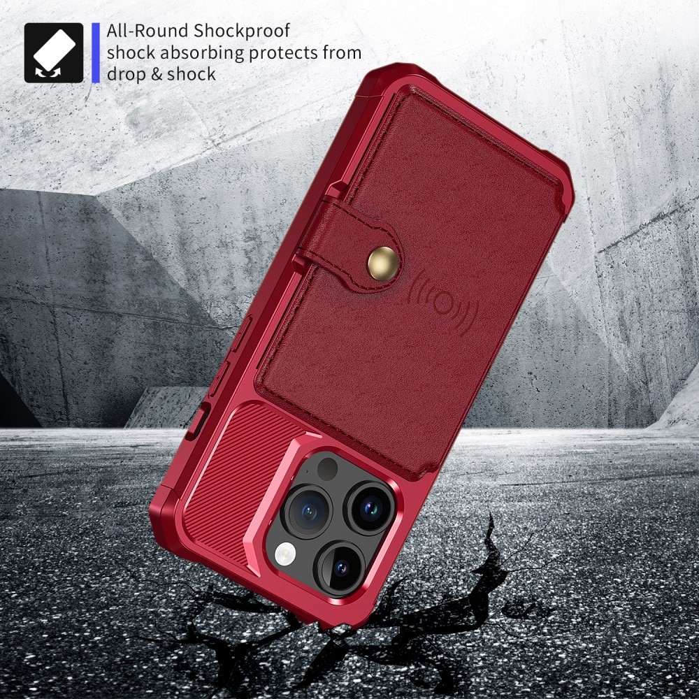 iPhone 15 Pro Stöttåligt Mobilskal med Plånbok, röd