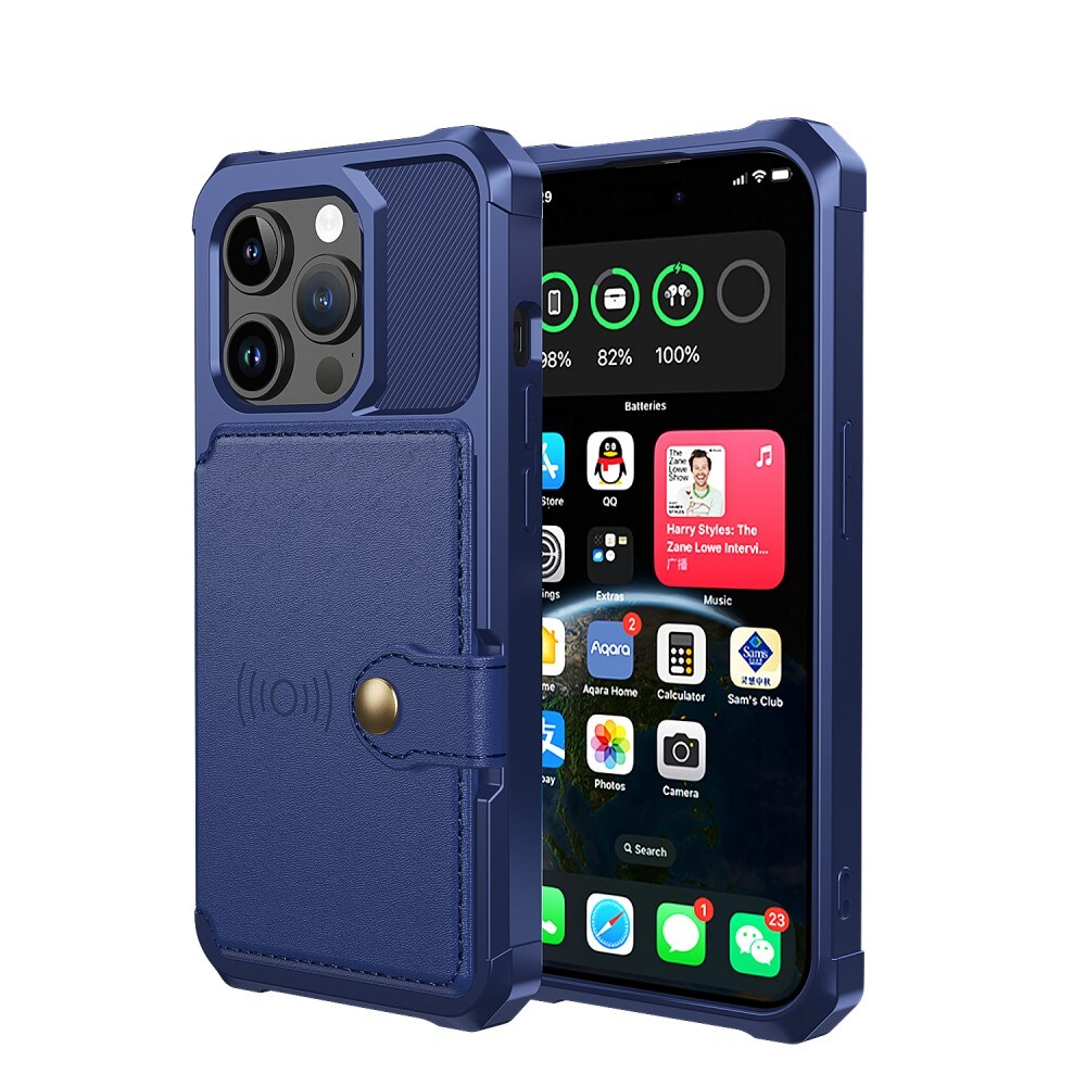 iPhone 15 Pro Stöttåligt Mobilskal med Plånbok, Blå