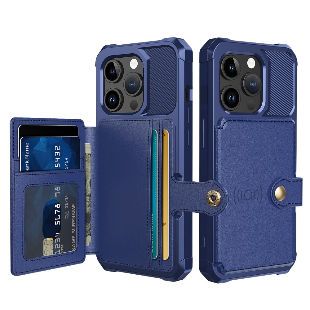 iPhone 15 Pro Stöttåligt Mobilskal med Plånbok, blå