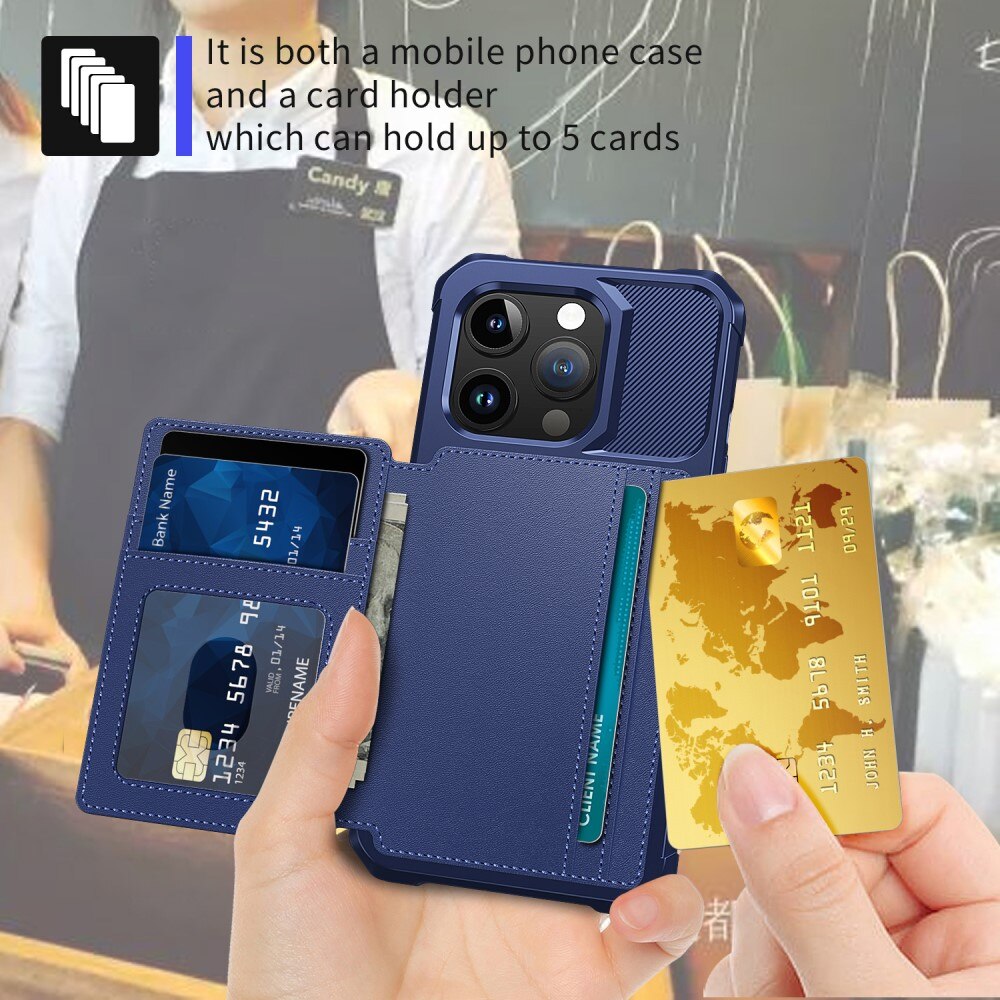 iPhone 15 Pro Stöttåligt Mobilskal med Plånbok, blå