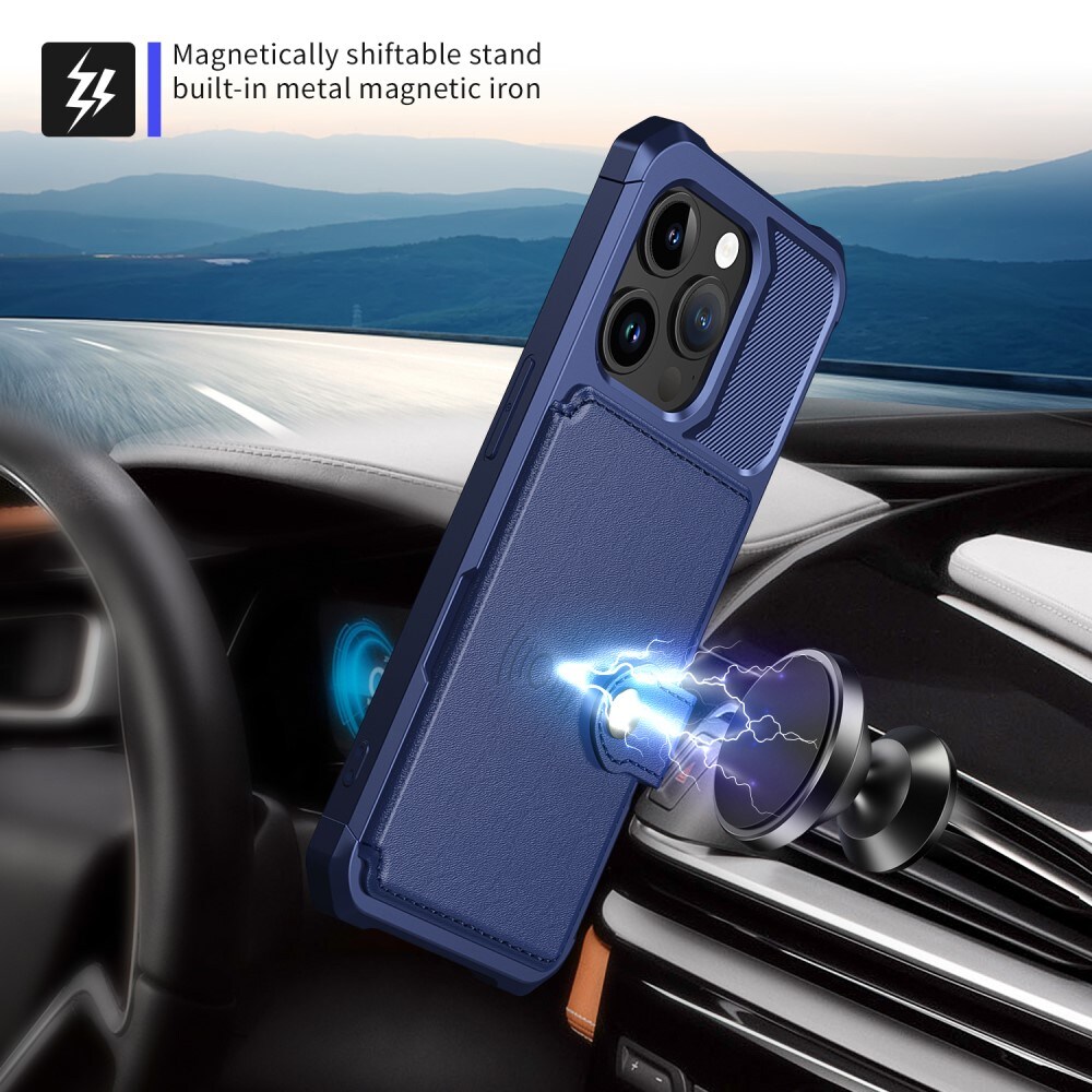 iPhone 15 Pro Stöttåligt Mobilskal med Plånbok, Blå
