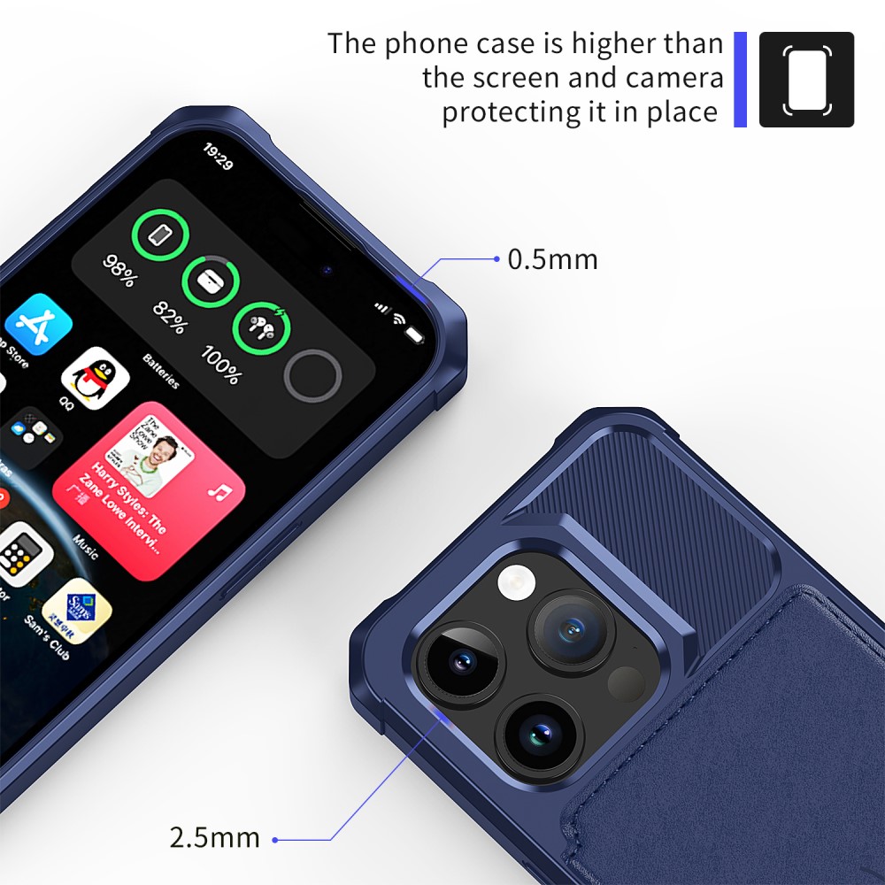 iPhone 15 Pro Stöttåligt Mobilskal med Plånbok, Blå