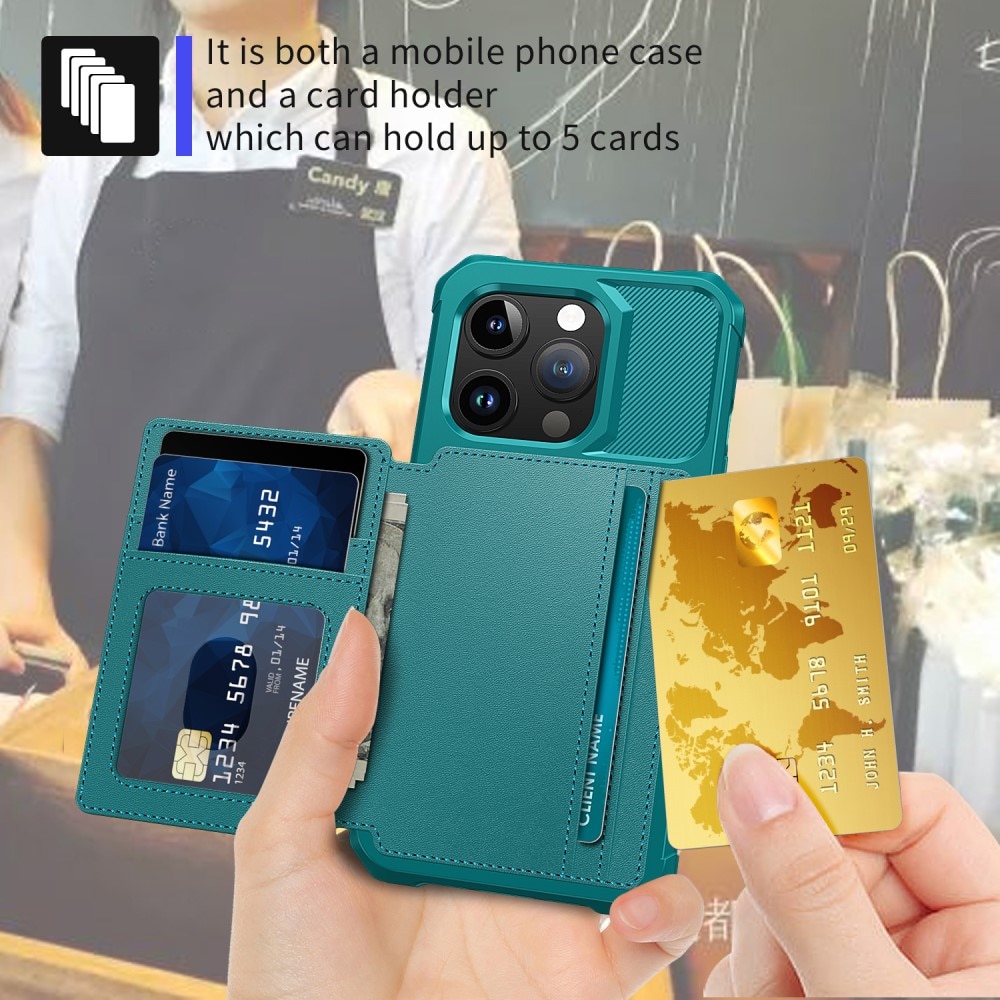 iPhone 15 Pro Stöttåligt Mobilskal med Plånbok, grön